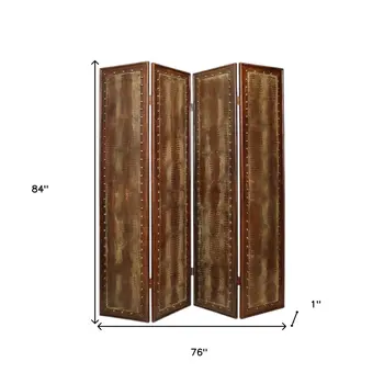 84" Brown Faux Leather Folding Four Panel Screen Room Divider