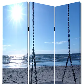 48" X 72" Multi Color Wood Canvas Seaside Serenity  Screen
