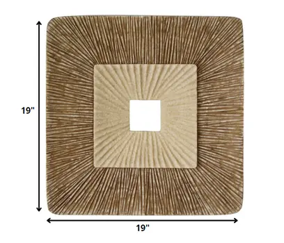 19" X 19" X 2.5" Brown Concave Square Double Layer Ribbed  Wall Plaque