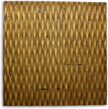 36" X 36" X 1" Raw Wood Look Gold Finish Square Wall Art