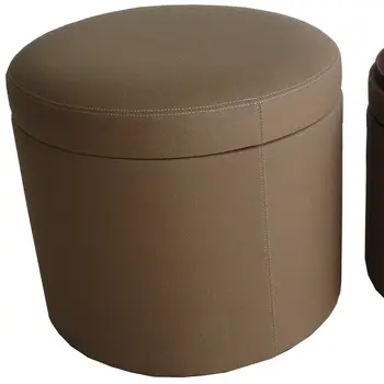 1" Tan Faux Leather Round Storage