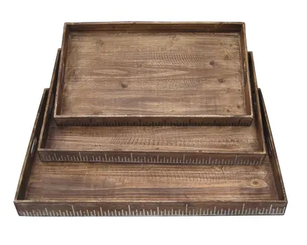 Set of Three Brown Wood Nesting Serving Trays