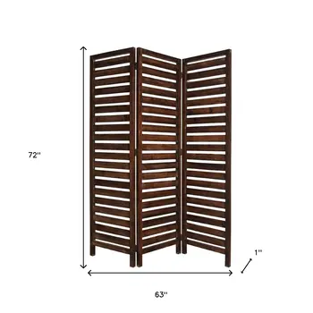 63" X 72" Brown 3 Panel Solid Wood Fortress  Screen