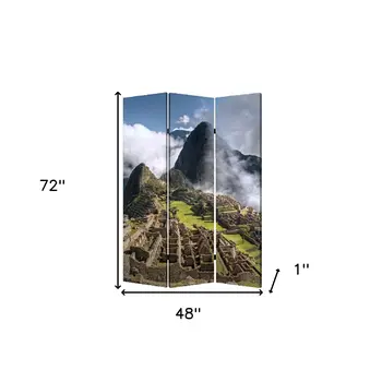48" X 72" Multi Color Wood Canvas Machu Picchu  Screen