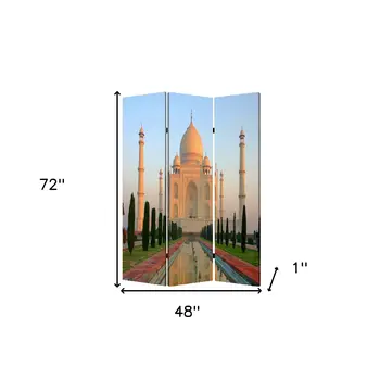 48" X 72" Multi Color Wood Canvas Taj Mahal  Screen