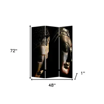 48" X 72" Multi Color Wood Canvas Budda  Screen