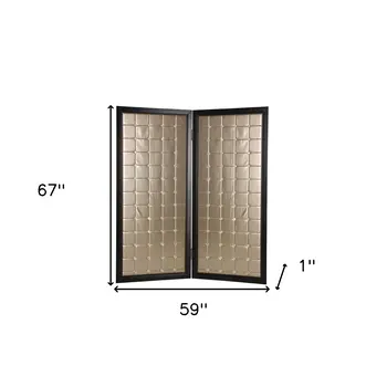 59" X 67" Gold Wood & Fabric  Screen