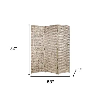 63" X 72" Silver Wood 3 Panel  Screen