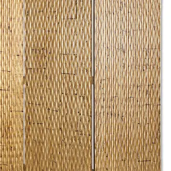 63" X 72" Gold Wood 3 Panel  Screen