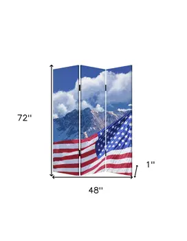 72" Red White And Blue American Flag Reversible Canvas Folding Three Panel Room Divider