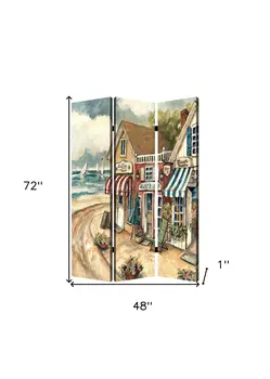 48 X 72 Multi Color Wood Canvas Seaside Town Slate  Screen