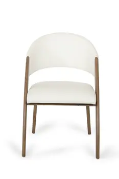 Set of Two Cream and Brown Upholstered Faux Leather Open Back Dining Arm Chairs