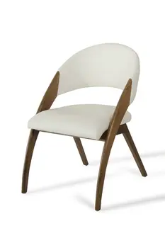 Set of Two Cream and Brown Upholstered Faux Leather Open Back Dining Arm Chairs