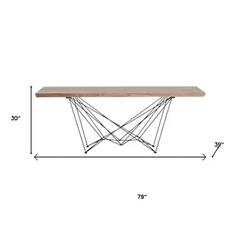 Light Brown And Black Solid Wood And Metal Dining Table