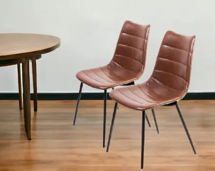 Set of Two Brown and Black Upholstered Faux Leather Dining Side Chairs