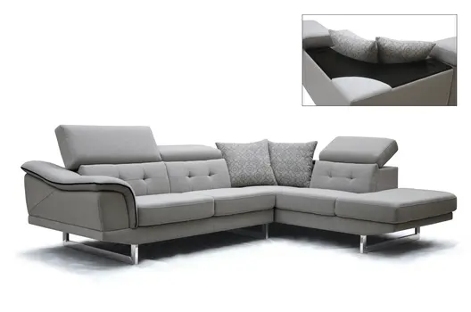 32" Grey Fabric  Foam  Wood  And Steel Sectional Sofa