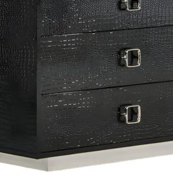 63" Black Six Drawer Shagreen Faux Croc Double Dresser
