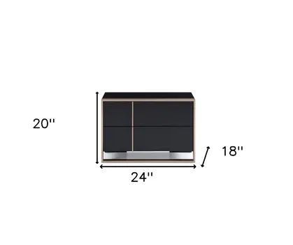 20" Black Wood Two Drawer Nightstand