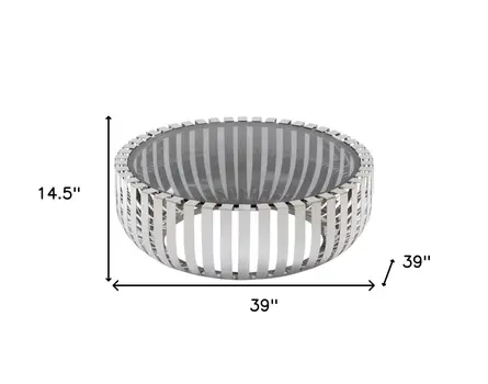 39" Clear and Silver Glass And Stainless Steel Round Abstract Coffee Table