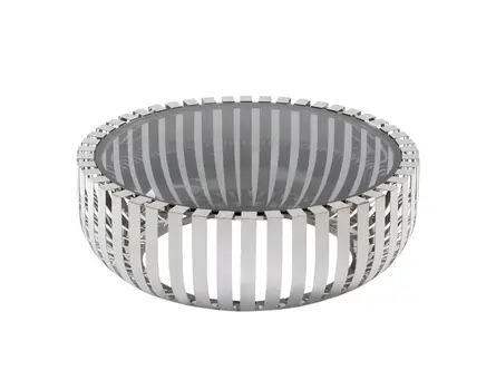 39" Clear and Silver Glass And Stainless Steel Round Abstract Coffee Table
