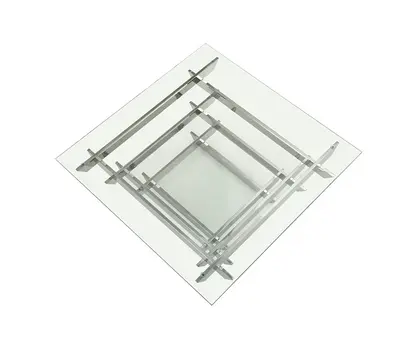 39" Clear and Silver Glass And Stainless Steel Square Sled Coffee Table With Shelf