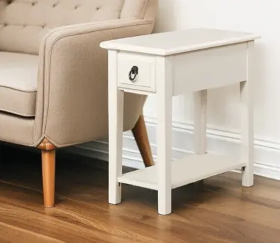 23" White Solid Wood End Table With Drawer And Shelf