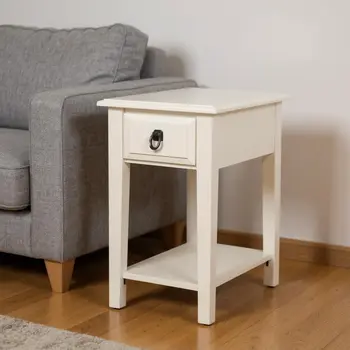 23" White Wood End Table With Drawer And Magazine Holder