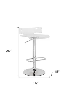 Clear and Silver Acrylic and Metal Low Back Adjustable Height Swivel Bar Chair