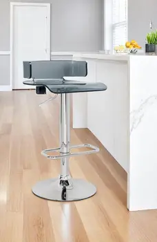 Gray And Silver Metal Swivel Low Back Adjustable Height Bar Chair