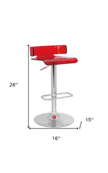 Red and Silver Acrylic and Metal Low Back Adjustable Height Bar Chair