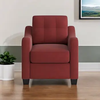 34" Red and Brown Linen Arm Chair