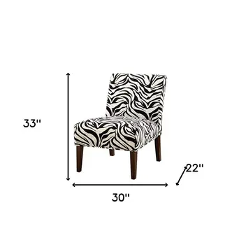 30" White and Brown Fabric Animal Print Side Chair