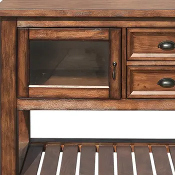 58" Rustic Brown Rolling Kitchen Cart With Storage