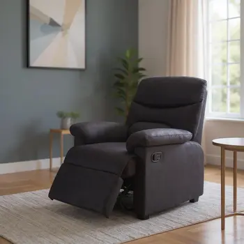35" Black Microfiber Manual Recliner