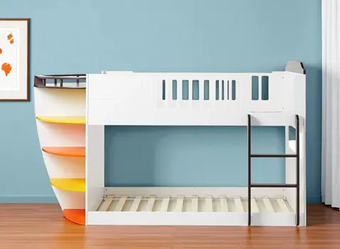 Brown And White Twin Over Twin Wood Bunk Bed With Storage