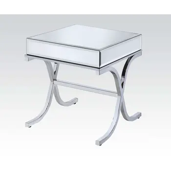 22" Silver And Clear Glass Square Mirrored End Table