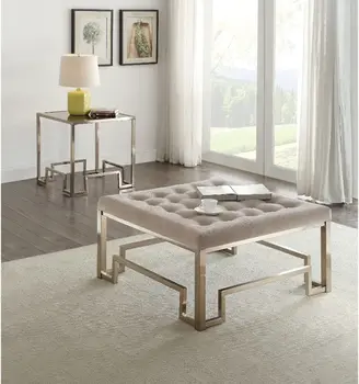 36" Champagne Polyester Tufted Cocktail Ottoman