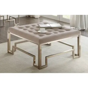 36" Champagne Polyester Tufted Cocktail Ottoman
