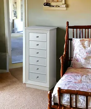 38" White Six Drawer Wood and Mirrored Glass Jewelry Armoire