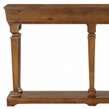 72" Oak Solid and Manufactured Wood Floor Shelf Console Table With Shelves