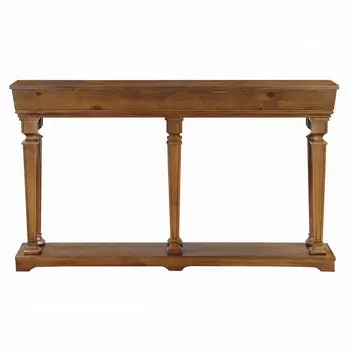 72" Oak Solid and Manufactured Wood Floor Shelf Console Table With Shelves