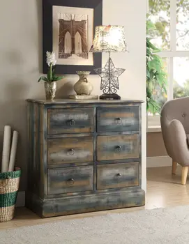 35" X 15" X 36" Antique Oak And Teal Console Table