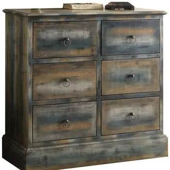 35" X 15" X 36" Antique Oak And Teal Console Table