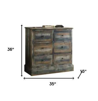 35" X 15" X 36" Antique Oak And Teal Console Table