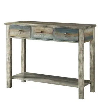 42" Blue and White Solid Wood Console Table
