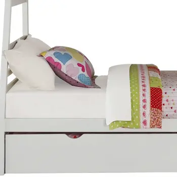 95" X 56" X 65" Twin Over Full White Storage Ladder And Trundle Bunk Bed