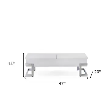 47" White and Silver Wood And Metal Lift Top Sled Coffee Table