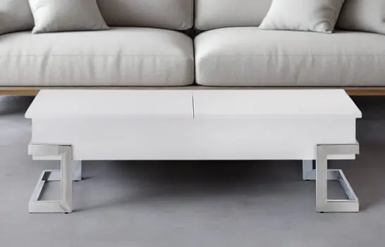 47" White and Silver Wood And Metal Lift Top Sled Coffee Table