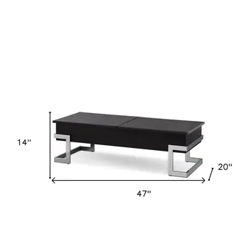 47" Black and Silver Wood And Iron Lift Top Sled Coffee Table