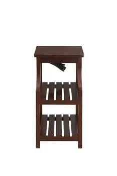 24" Brown Wood End Table With Two Shelves And USB Port